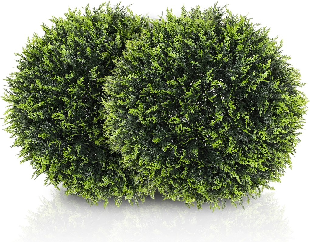 HOMCOM Set de 2 Plante Artificiale Sferice de Cedru, Plante Fictive Anti-UV, Ø45 cm, Verde | Aosom Romania