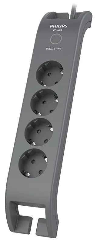 Prelungitor cu protectie la supratensiune Philips, 4 prize 2 metri, 900 J, negru