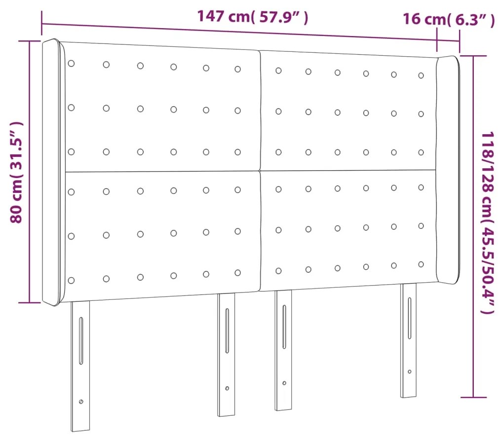 Tablie de pat cu LED, negru, 147x16x118 128 cm, textil 1, Negru, 147 x 16 x 118 128 cm