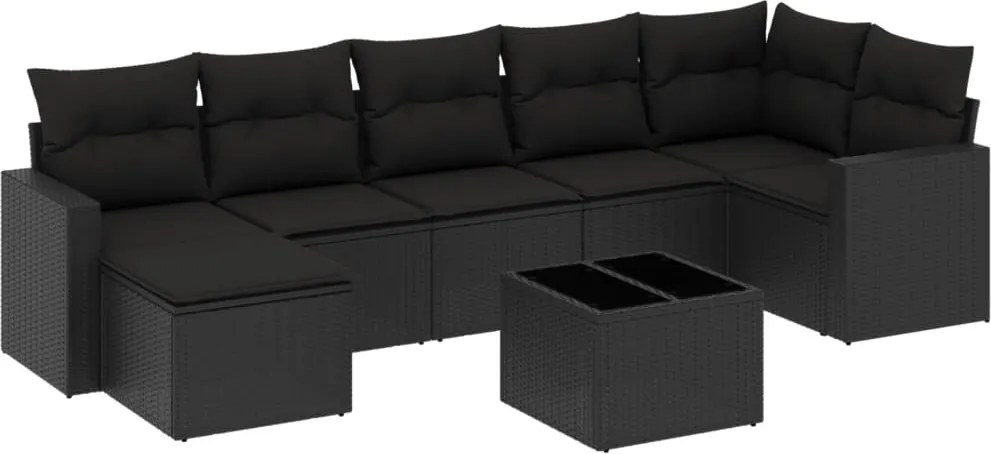 vidaXL Set mobilier de grădină cu perne, 8 piese, negru, poliratan