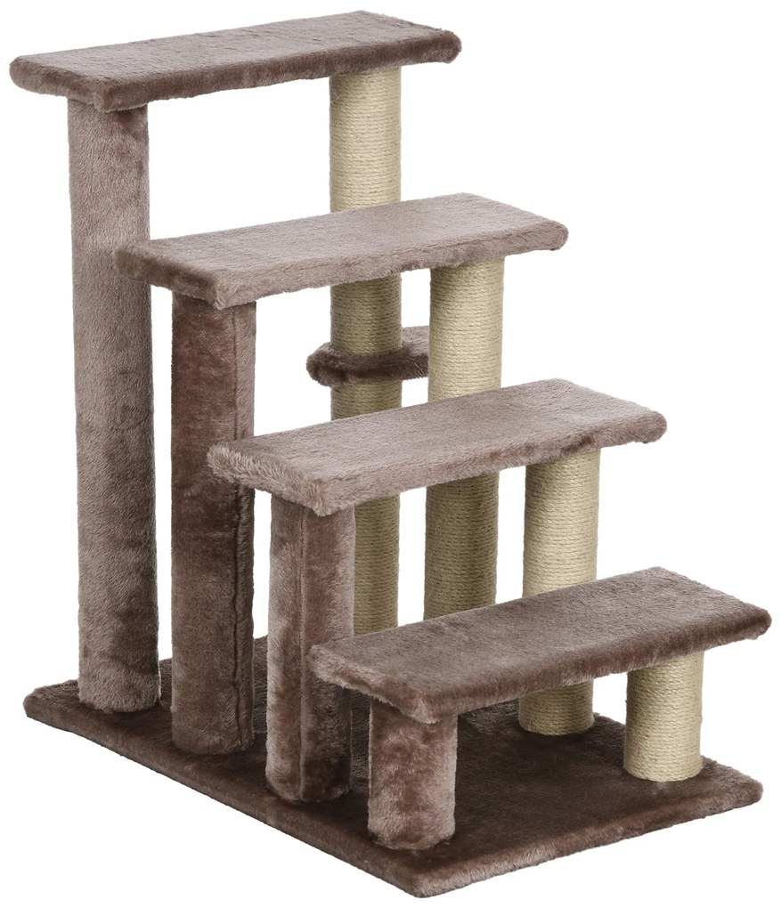 PawHut Scara pentru animale de companie, casa pentru zgâriere, 4 trepte, pentru animale cu o greutate de până la 5 kg, 60x40x64cm, Maro | Aosom Romania