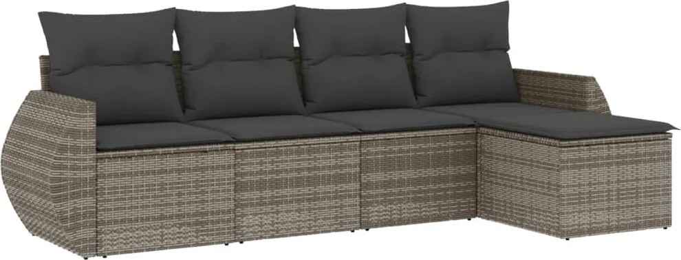 vidaXL Set canapea de grădină cu perne, 5 piese, gri, poliratan