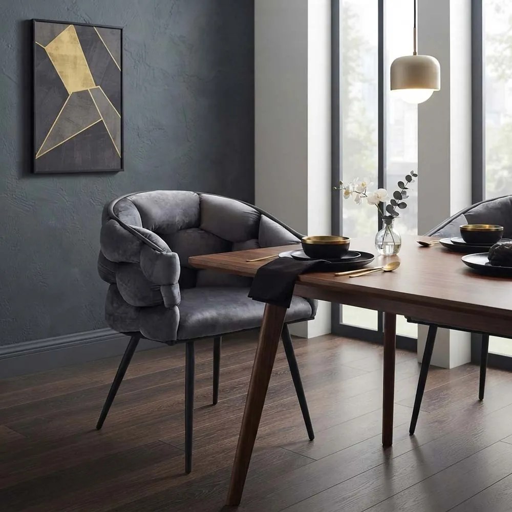 Scaun living modern din catifea si cadru metalic BUC 256 gri
