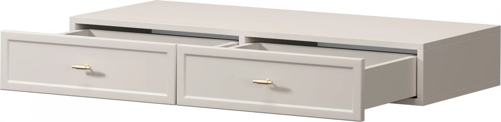 Masă de machiaj cu sertare suspendată Lorini 100 cm - cașmir / mânere aurii T-bar