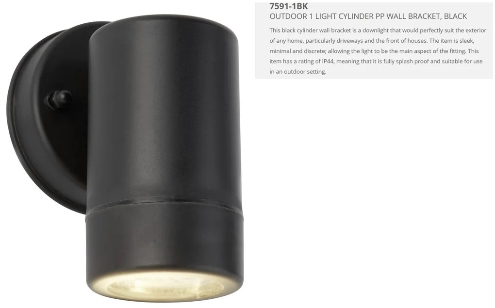 Aplica perete exterior IP44 Down 7591-1BK SRT