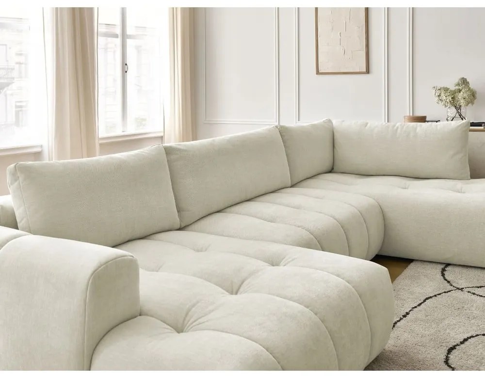 Colțar bej extensibil/cu spațiu de depozitare (cu colț pe partea dreaptă/în formă de "U") Fuji – Bobochic Paris