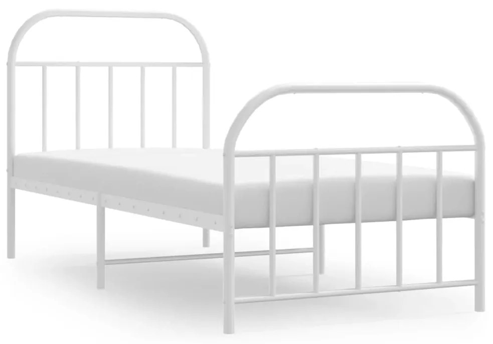 353694 vidaXL Cadru de pat metalic cu tăblie de cap/picioare, alb, 90x190 cm