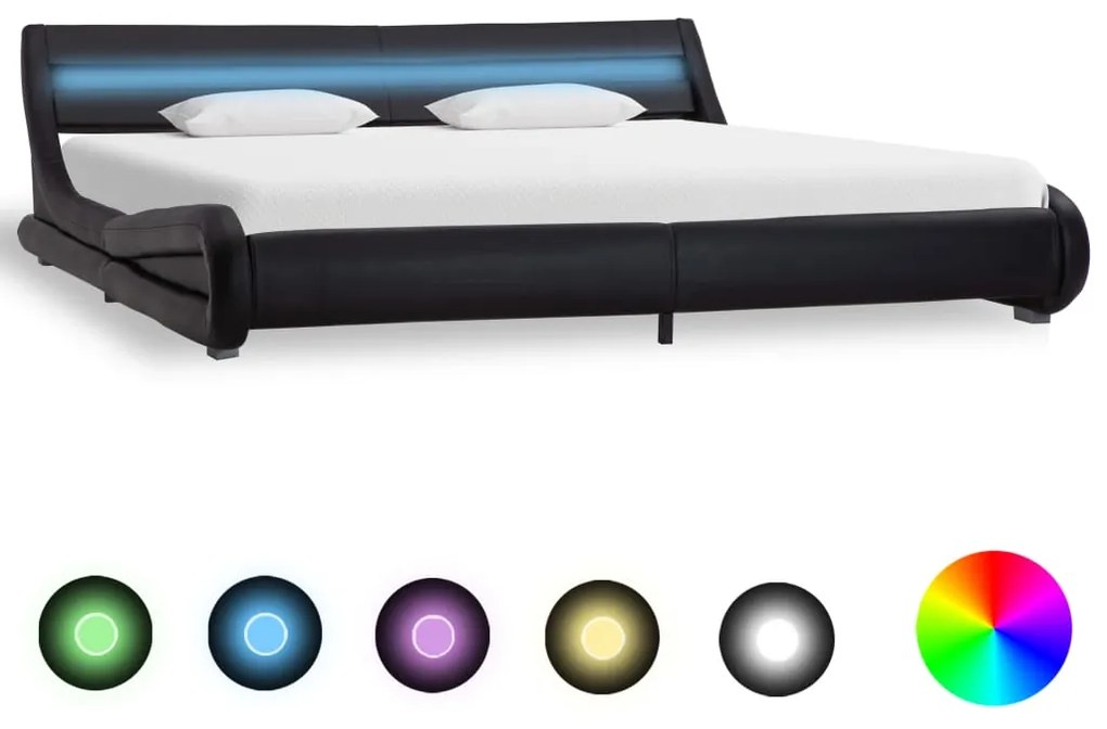 Cadru de pat cu LED, negru, 180 x 200 cm, piele ecologica Negru, 180 x 200 cm