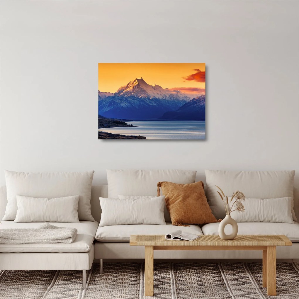 Tablou pe sticlă - Lacul Pukaki (70x50 cm)
