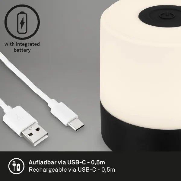 Briloner - Lampă de masă pentru exterior LED, tactilă, reîncărcabilă, cu reglare a intensității LED/2W/5V 2700K IP44 neagră