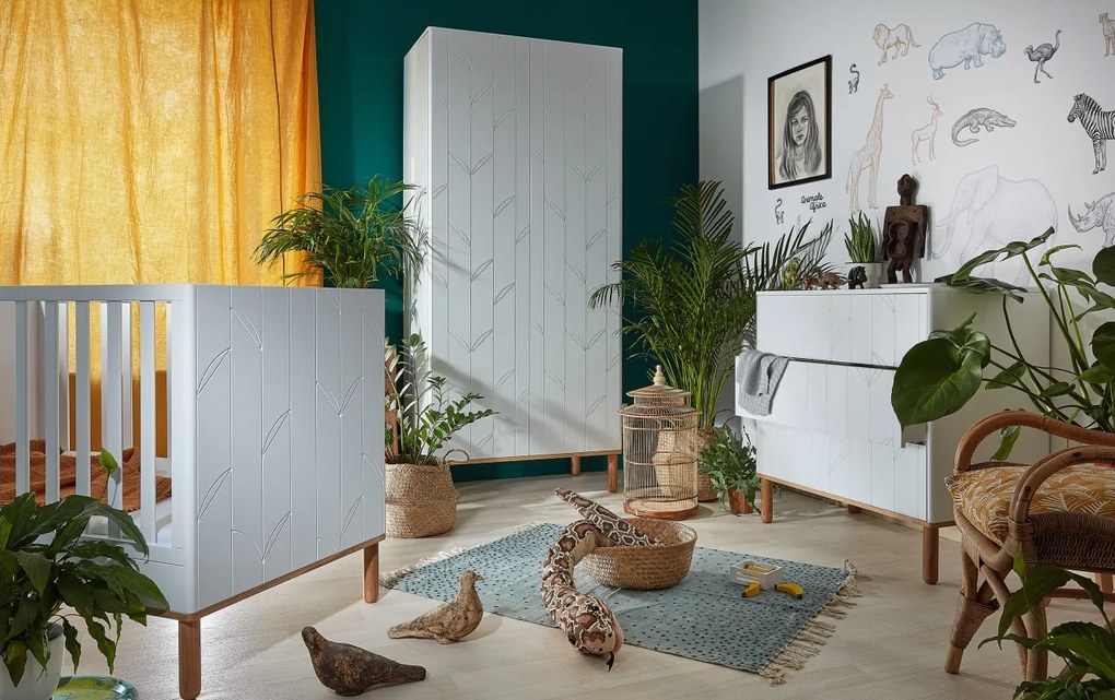 Comoda Toteme botanic alb/stejar cu 3 sertare L90 cm