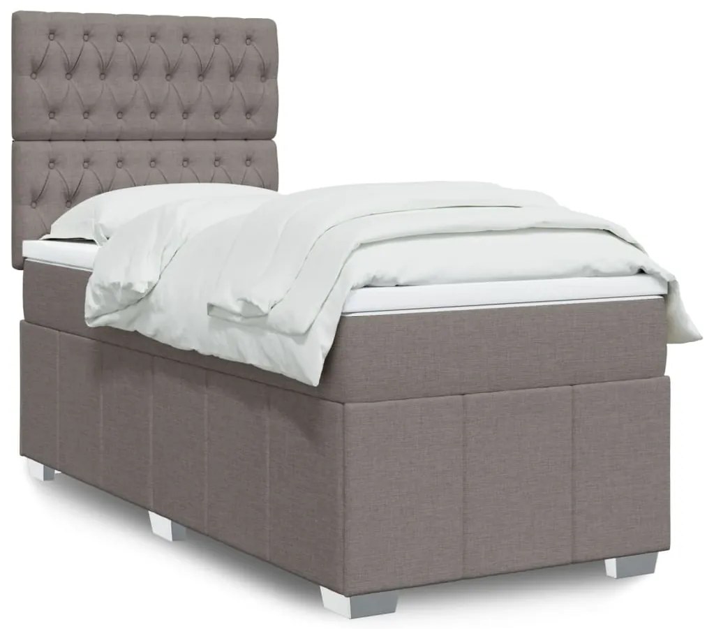 vidaXL Pat box spring cu saltea, gri taupe, 100x200 cm, textil