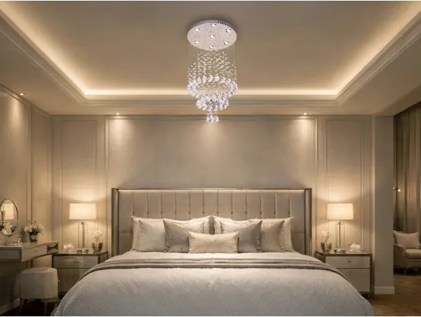 Plafonieră cu cristale LED NAURU LED/24W/230V Ø 40 cm crom lucios + telecomandă
