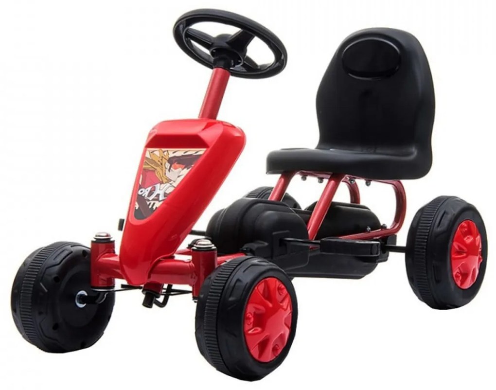 Mini Kart cu pedale pentru copii NOVOKIDS® Colorado Kart PRO, Maxim 30 luni, Structura metalica, Carena, Pedalare usoara, Dimensiuni 63x33x40 cm, Rosu