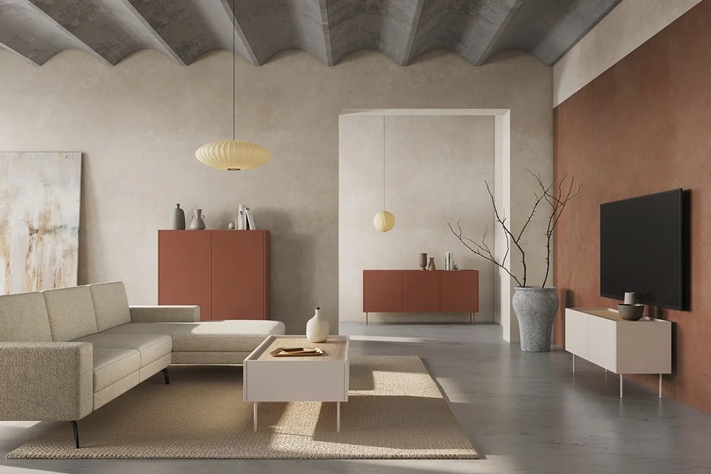 Comodă TV cu picioare metalice Desin 120 cm - cașmir / stejar nagano