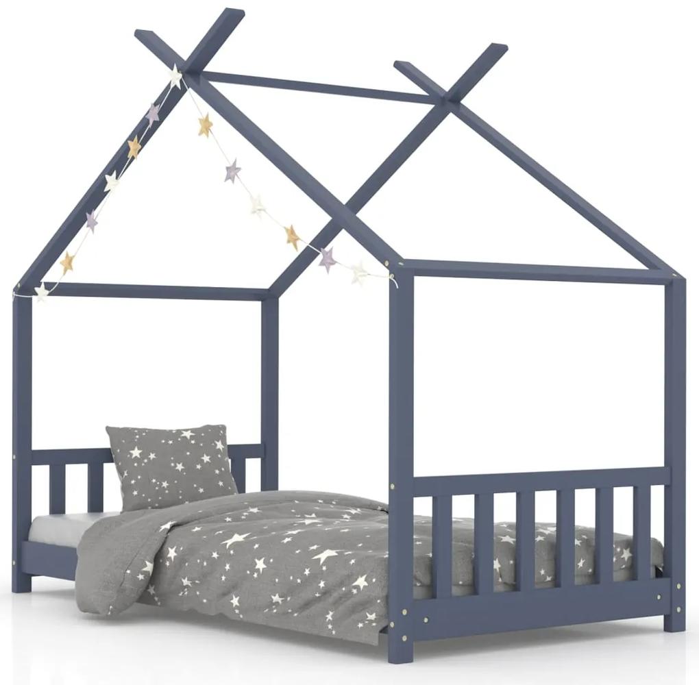 283370 vidaXL Cadru de pat de copii, gri, 70 x 140 cm, lemn masiv de pin