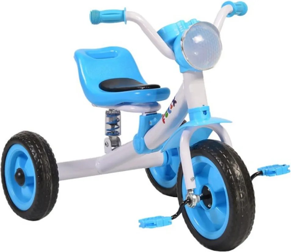 Tricicleta cu pedale NOVOKIDS™ Felix Trike ,Cu melodii si lumini, Max 20 kg, Suspensie spate, Roti din cauciuc EVA, Cadru metalic, Albastru