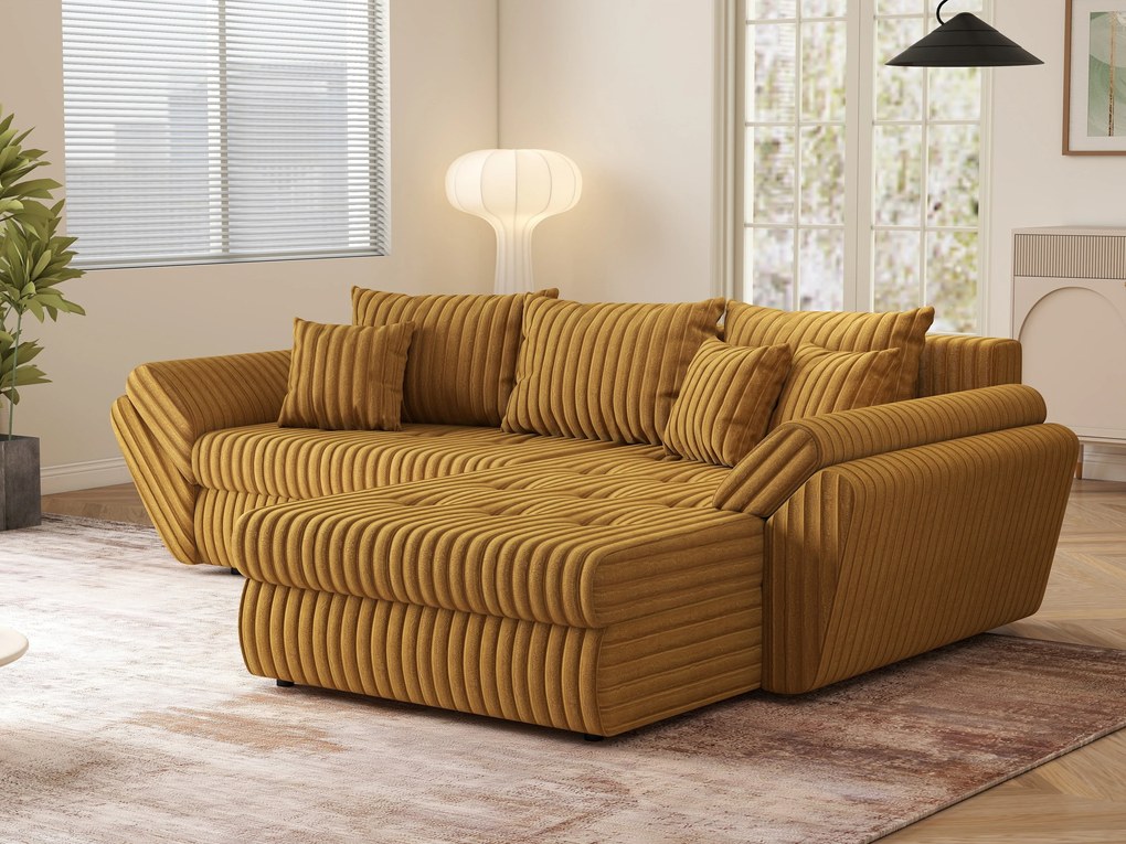 Colțar extensibil dumonde cu ladă de depozitare si sezut confortabil din spuma high-density, Loana Ambience Mustar II 270x185 cm