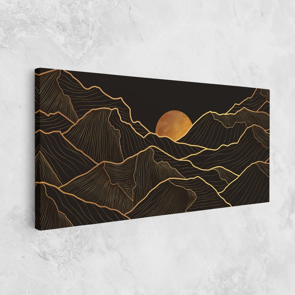 Tablou Canvas, 80x160cm, Dormitor si Living, Peisaje, Munti, Black Gold Mountains