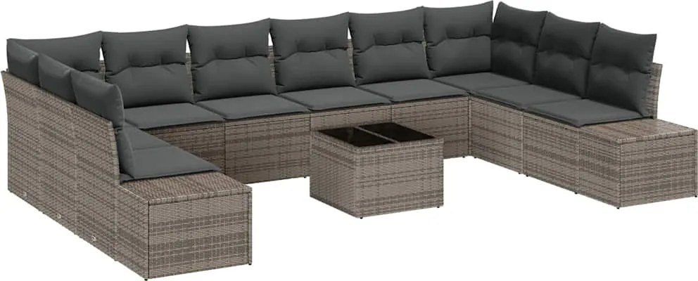 vidaXL Set de canapele pentru grădină cu pernă 10 pcs Gri Poliratan