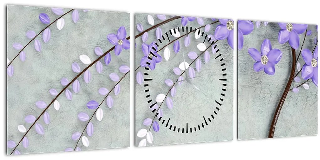 Tablou - ploaie violetă (cu ceas) (90x30 cm)