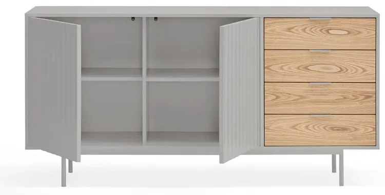 Comodă gri/în culoare naturală joasă cu aspect de lemn de stejar 159x80 cm Sierra – Teulat