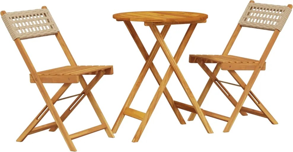 vidaXL Set mobilier bistro, 3 piese, poliratan bej/lemn masiv