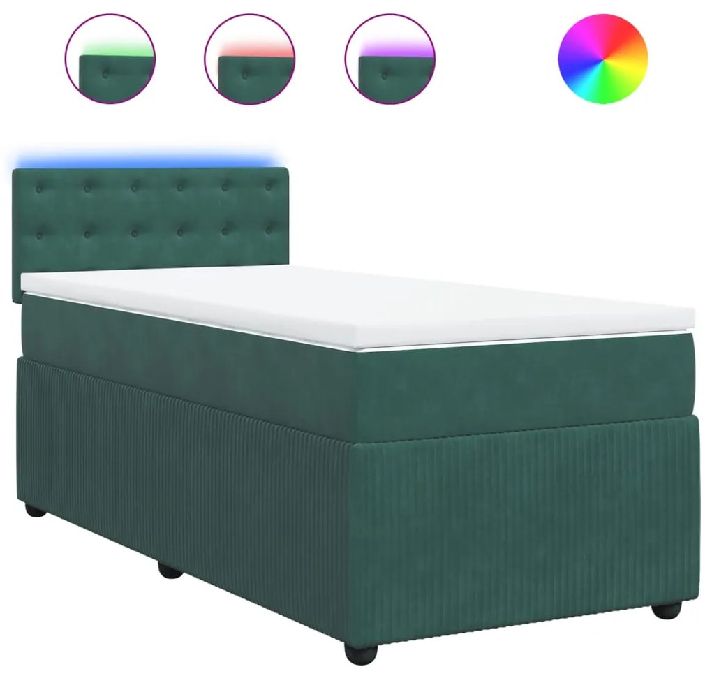 3289977 vidaXL Pat box spring cu saltea, verde închis, 100x200 cm, catifea