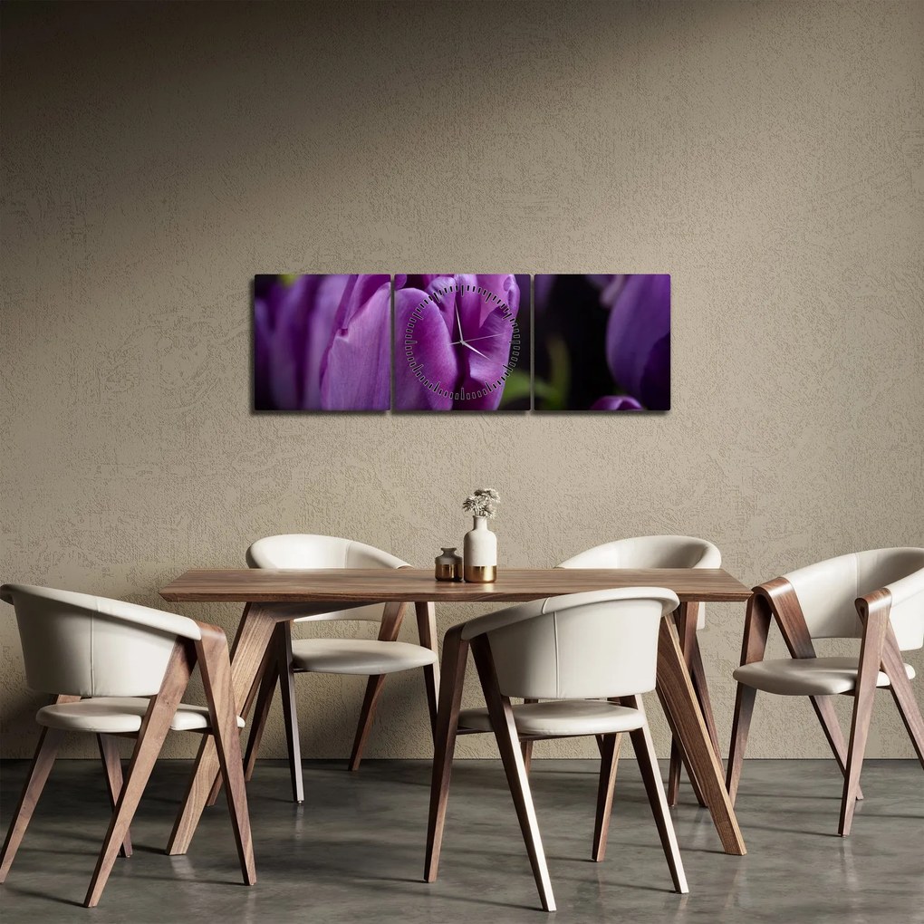 Tablou cu flori de lalele (cu ceas) (90x30 cm)