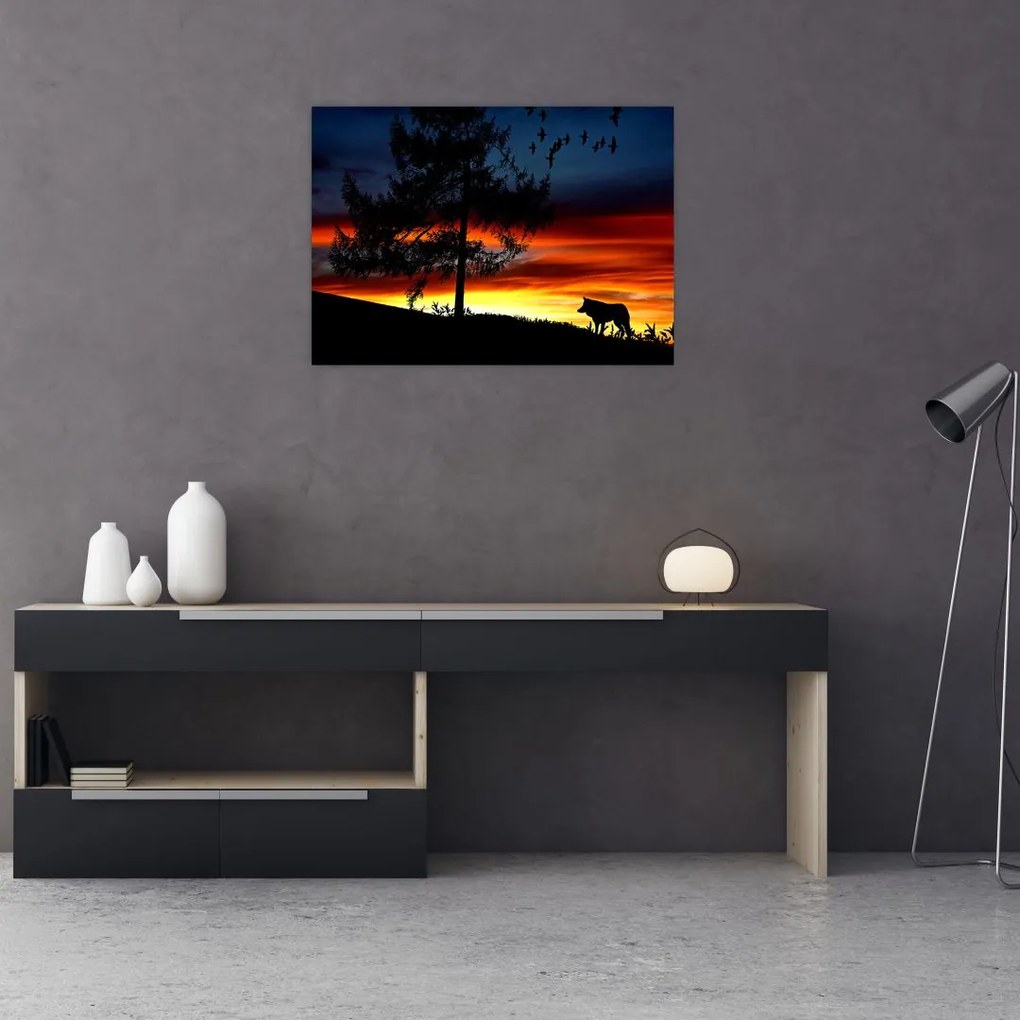 Tablou pe sticlă - Silueta unui lup (70x50 cm)