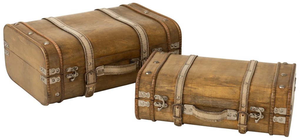 Set 2 cufere Trunk Round, Lemn, Maro, 45.5x33x18.5 cm