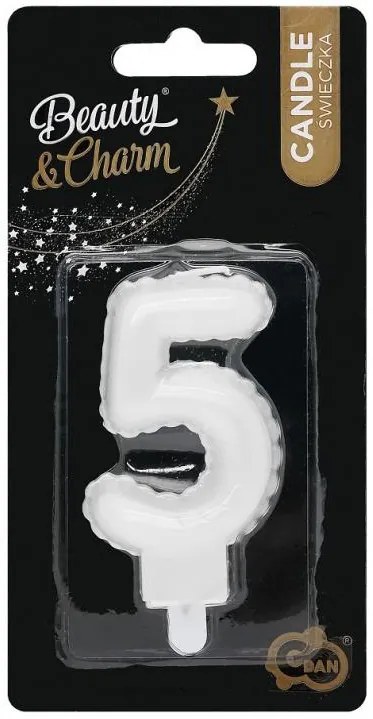 Numere Pearly Lumânare albă număr 5, lumânare de tort
