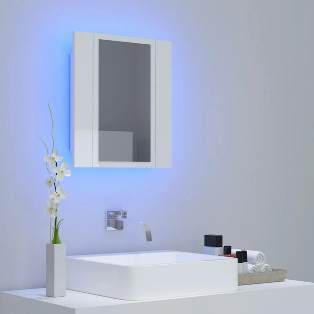 Dulap de baie cu oglinda si LED, alb extralucios, 40x12x45 cm Alb foarte lucios