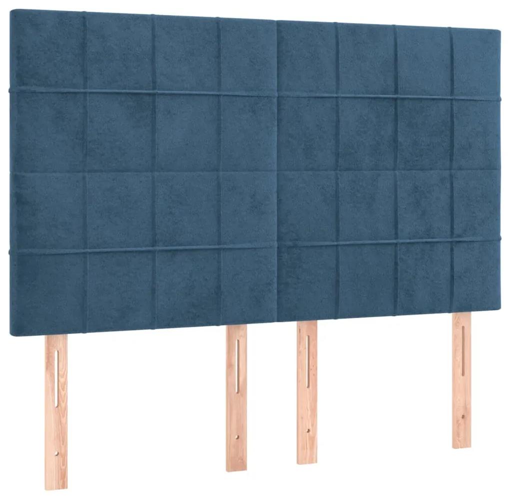 Pat box spring cu saltea, albastru inchis, 140x190 cm, catifea Albastru inchis, 140 x 190 cm, Cu blocuri patrate