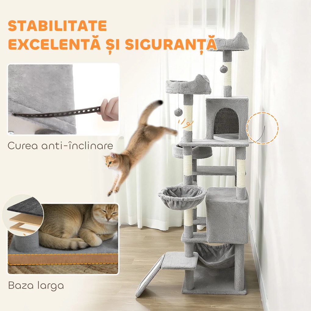 PawHut Arbore pentru Pisici cu Stinghie și Căsuță 48x48x192 cm Bej și Galben | Aosom Romania