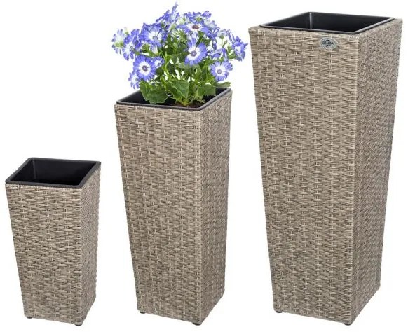 Deuba Set 3 ghivece din polirattan - culoare crem