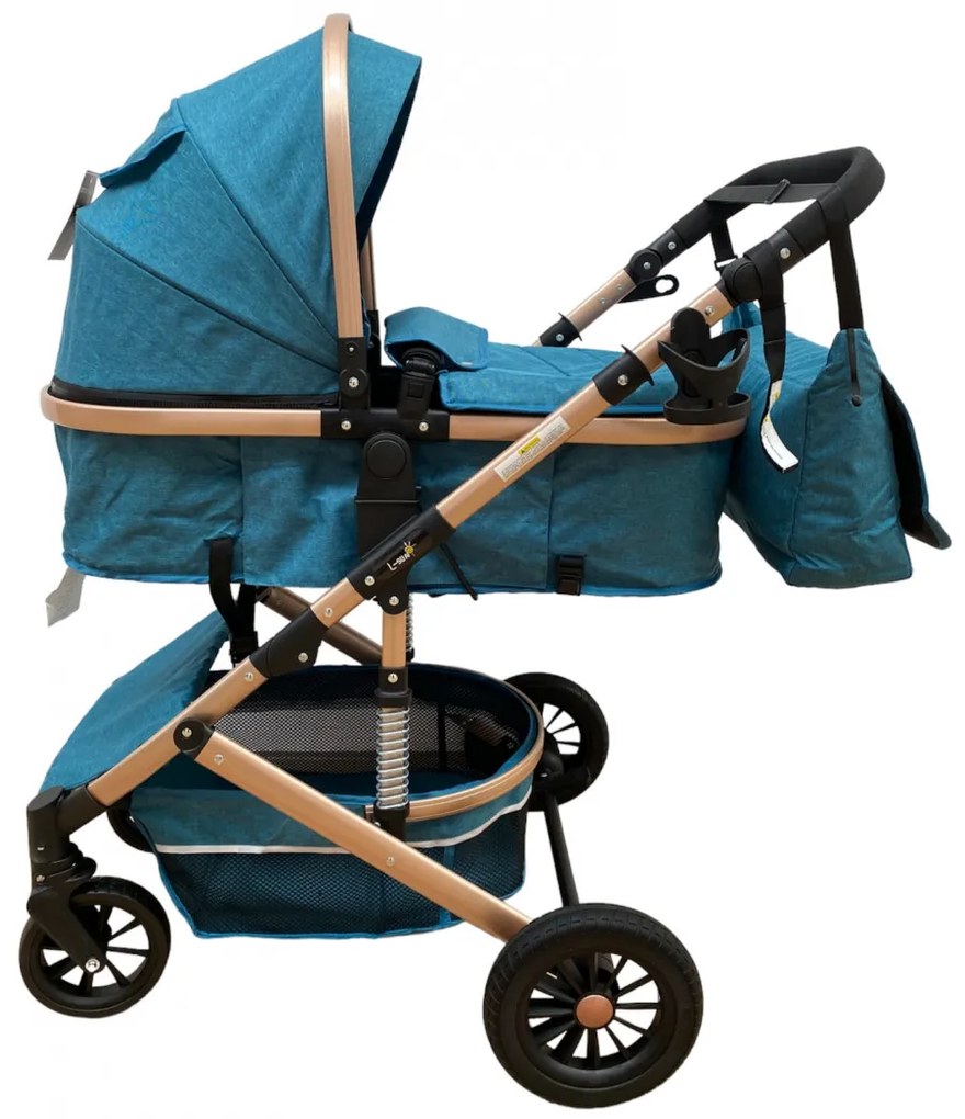 Carucior 2 in 1 pentru copii, cu maner reversibil si suspensii, 0-36 luni - CPC-31-turcoaz