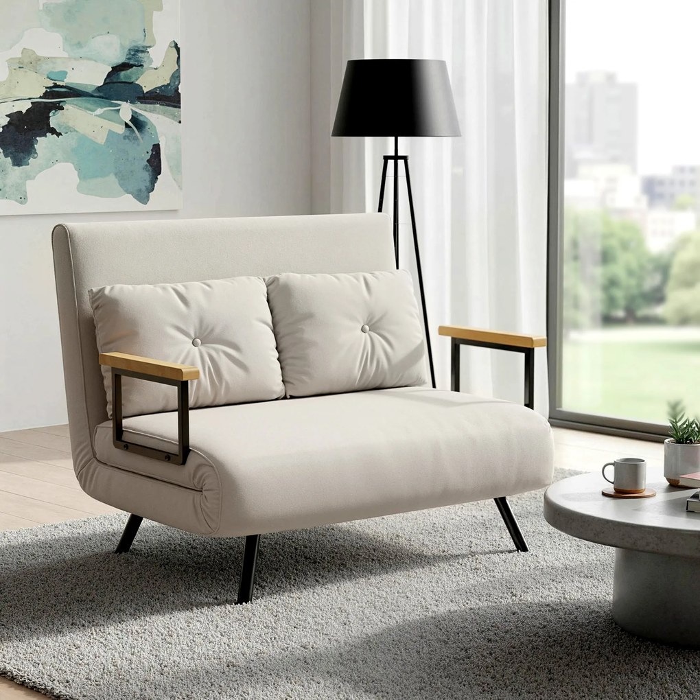 HOMCOM Canapea Pat de 2 Locuri cu Spătar Reglabil pe 5 Nivele și 2 Perne din Material Capitonat, 102x73x81 cm, Negru | Aosom Romania