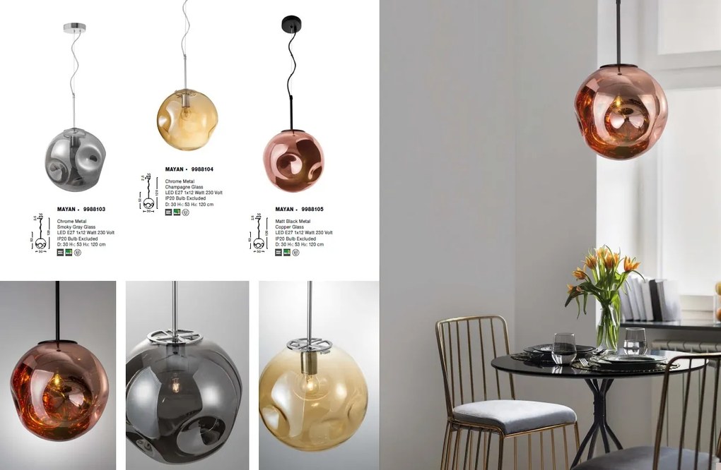 Lustra, Pendul design modern MAYAN, gri fumuriu NVL-9988103