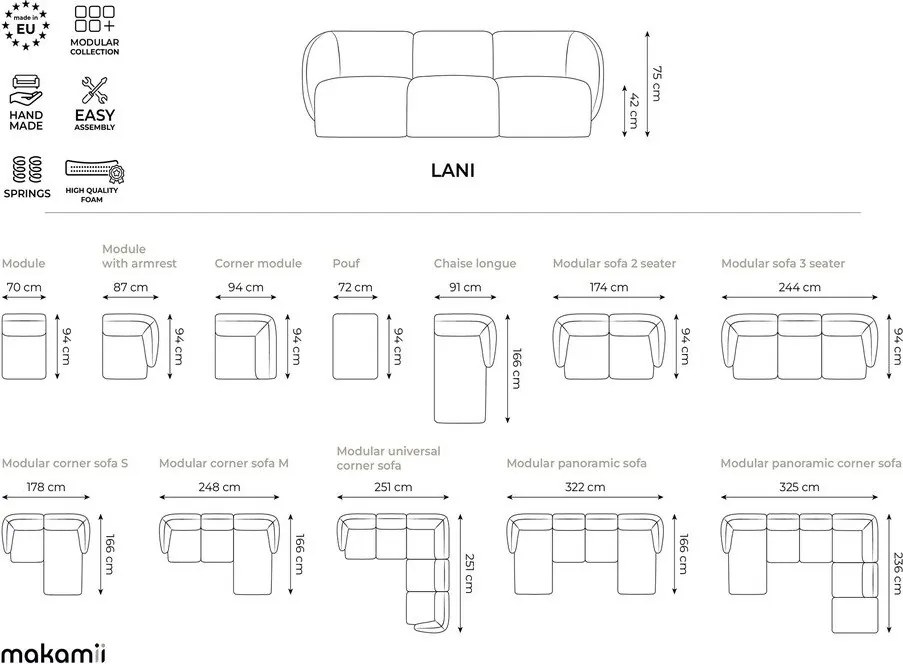 Canapea teracotă cu tapițerie din chenille 244 cm Lani – Makamii