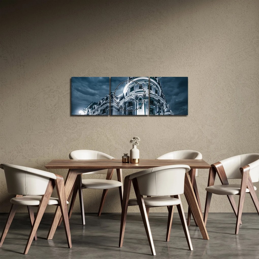 Tablou cu arhitectură în întuneric (cu ceas) (90x30 cm)