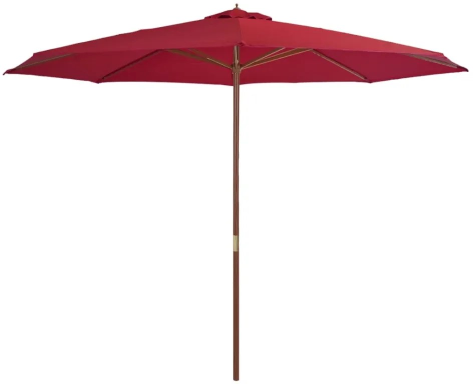 Umbrelă de soare de exterior cu stâlp din lemn, vișiniu, 350 cm