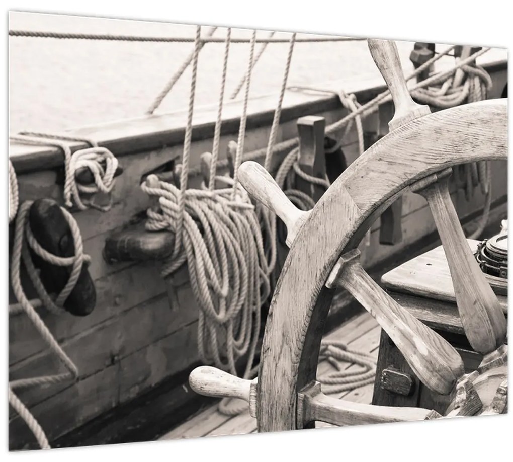 Tablou pe sticlă - Cârma de barcă cu vele (70x50 cm)