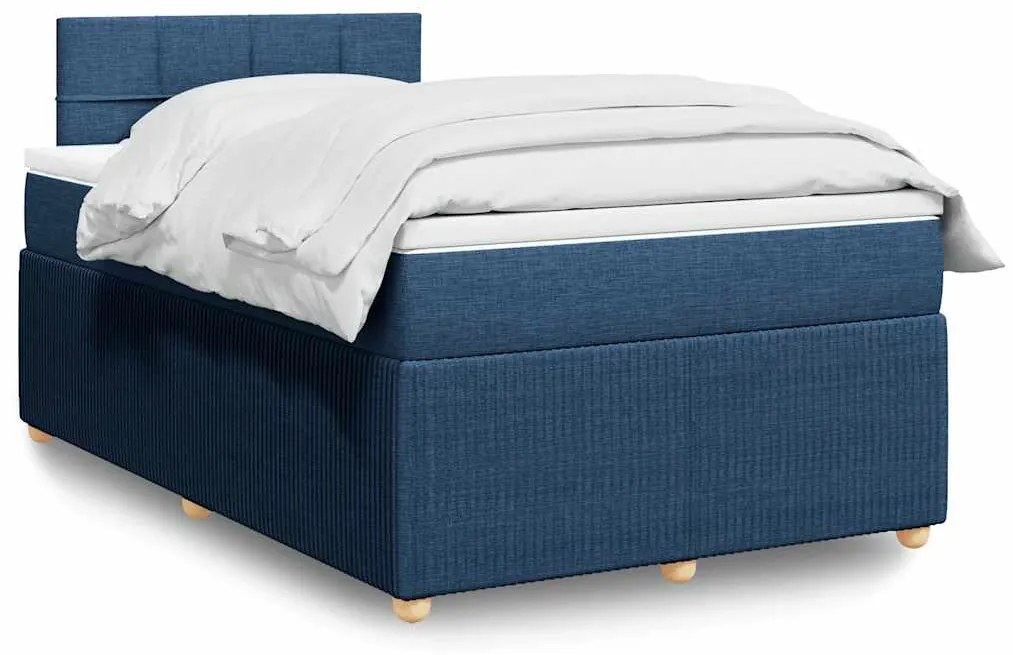 vidaXL Pat box spring cu saltea, albastru, 120x190 cm, material textil