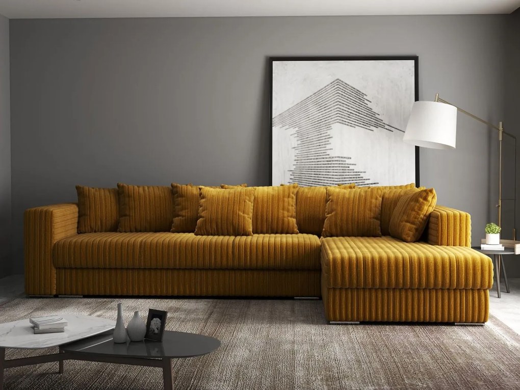 Colțar extensibil dumonde cu ladă de depozitare si sezut confortabil din spuma high-density, Gloria Ambience Mustar II 320x183 cm