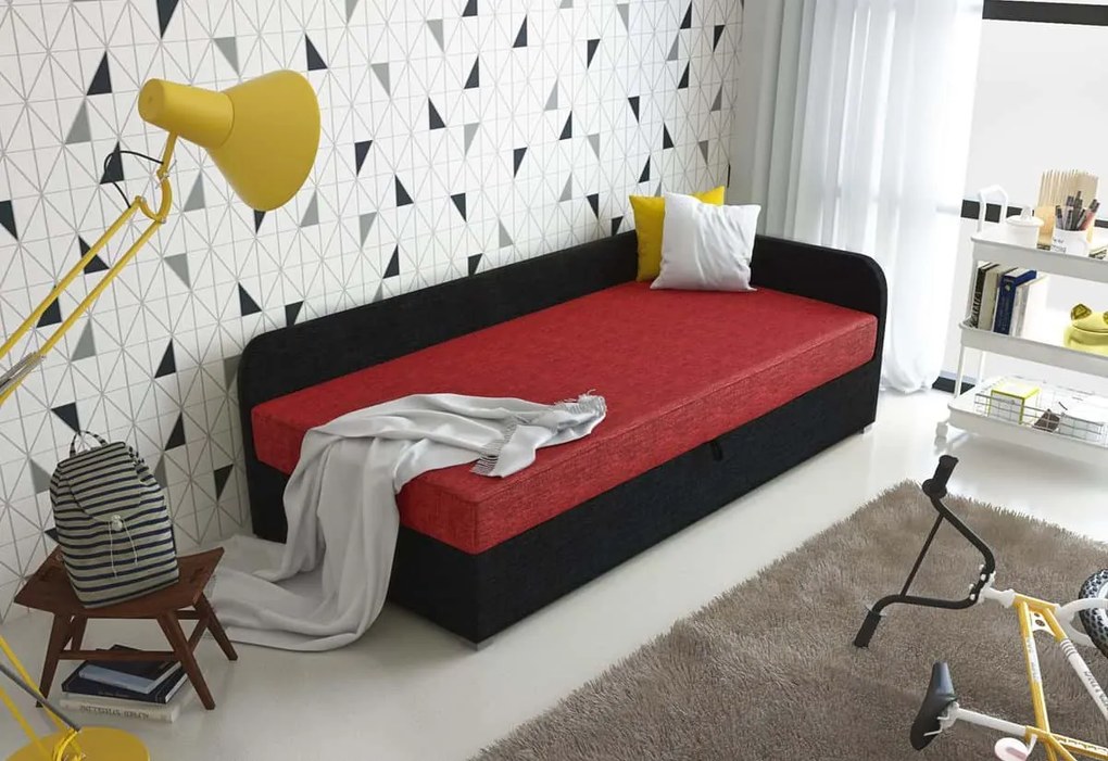Supermobel Pat tapiţat UNO + somieră + saltea, 90x200, Sawana05/14, colţ dreapta