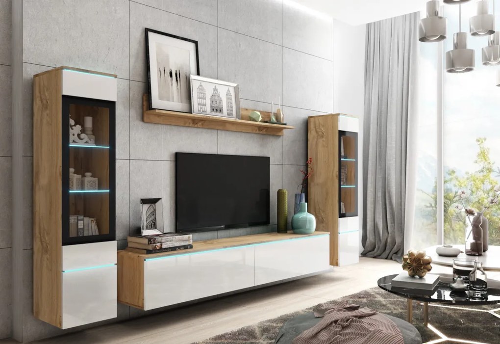 Expedo Set mobilier VIPER II, alb luciu/beton