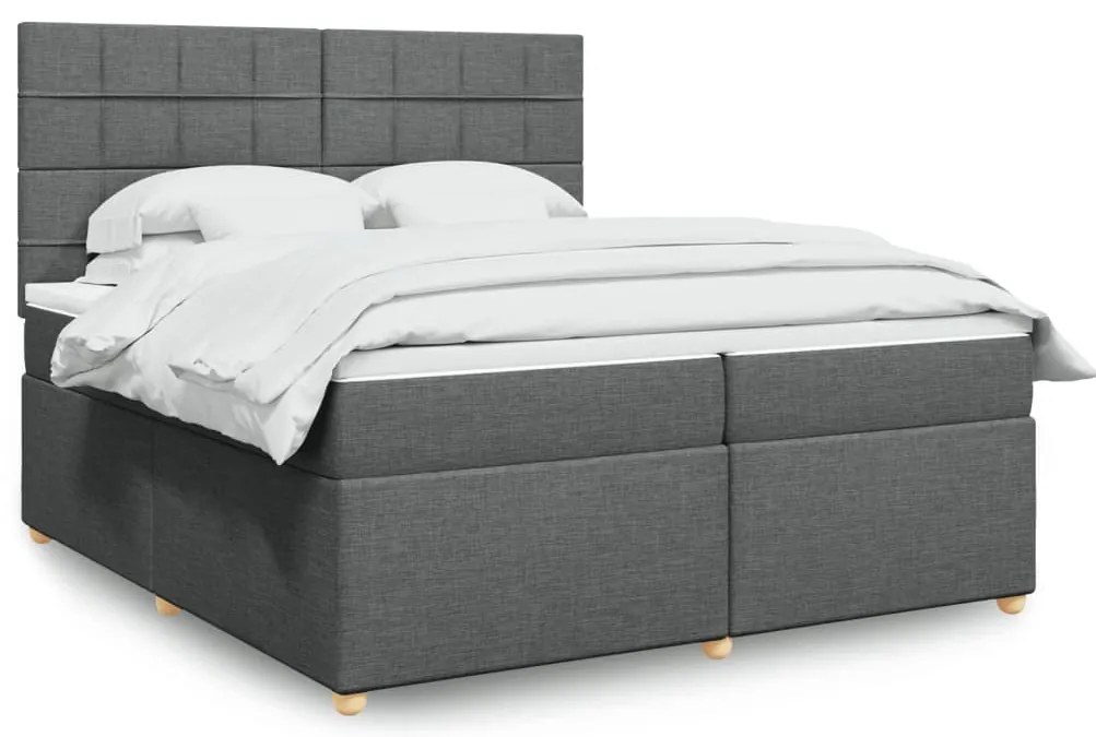 vidaXL Pat box spring cu saltea, gri închis, 200x200 cm, textil