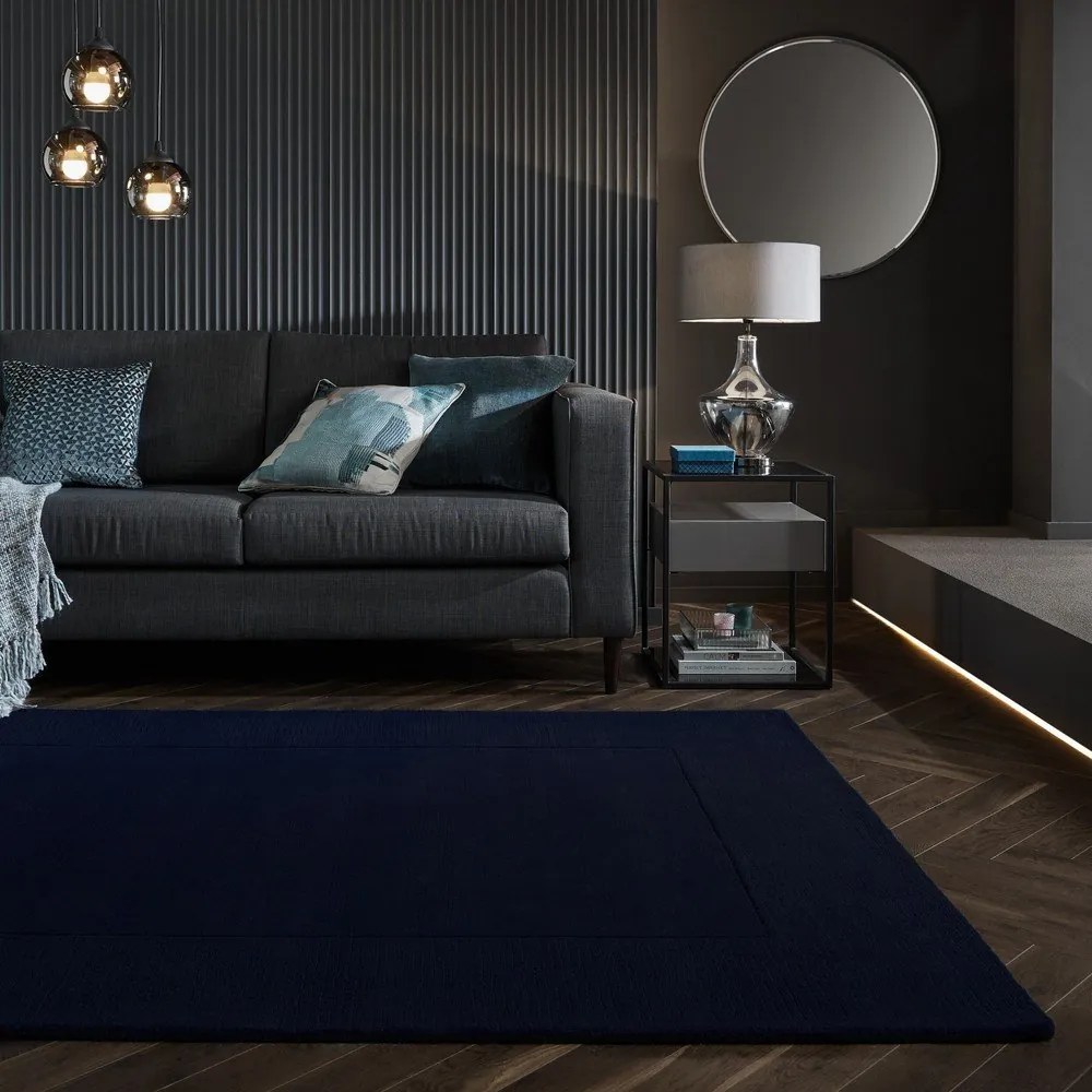 Covor albastru închis țesut manual din lână 120x170 cm Textured Wool Border – Flair Rugs