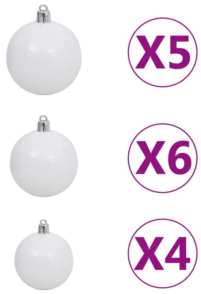 Brad de Craciun artificial subtire LED-urigloburi alb 150 cm 1, Alb si gri, 150 cm